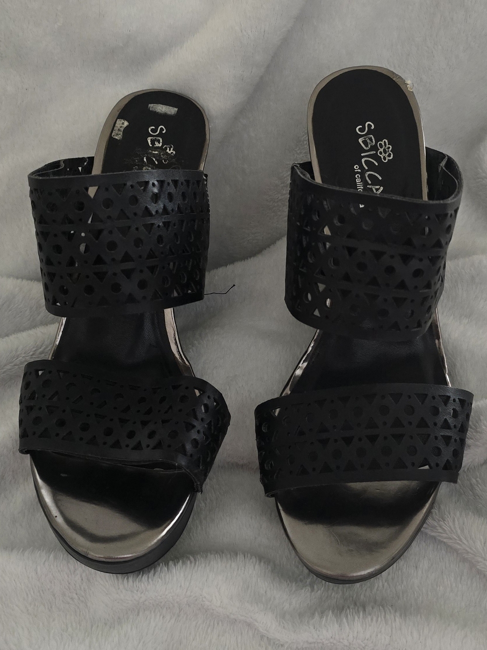 Sbicca Black Laser-Cut Double Band Slide Heels